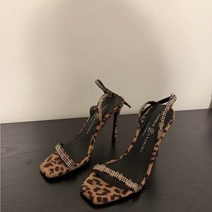 Chinese Laundry Leopard Print Heels with Rhinestone Accents